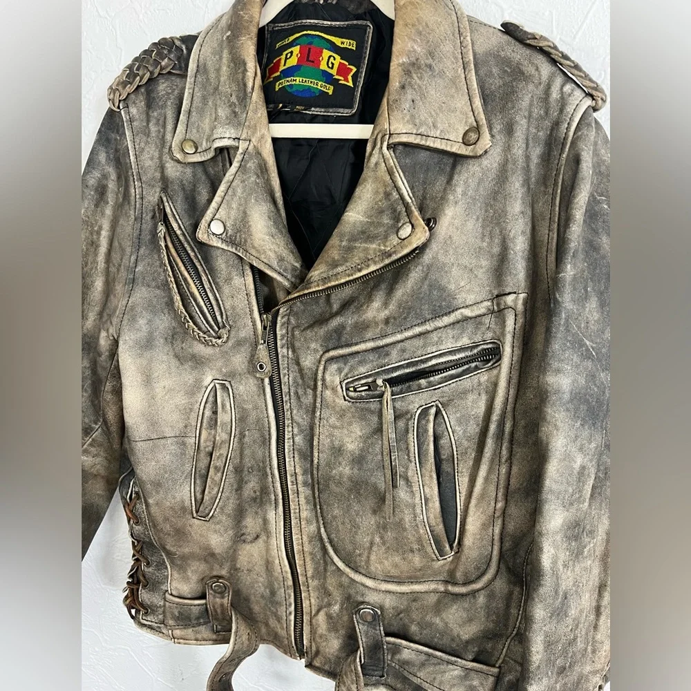 Vintage Putnam Leather Gold PLG Genuine Brown Lined Leather Jacket Men's Size L - Picture 4 of 10